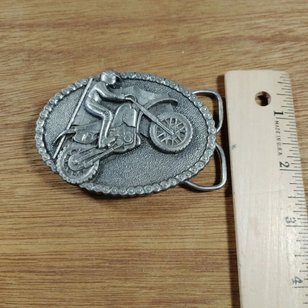 Bergamot Brass Works Belt Buckle DIRT BIKE MOTORCYCLE RACING 1983 Vintage USA